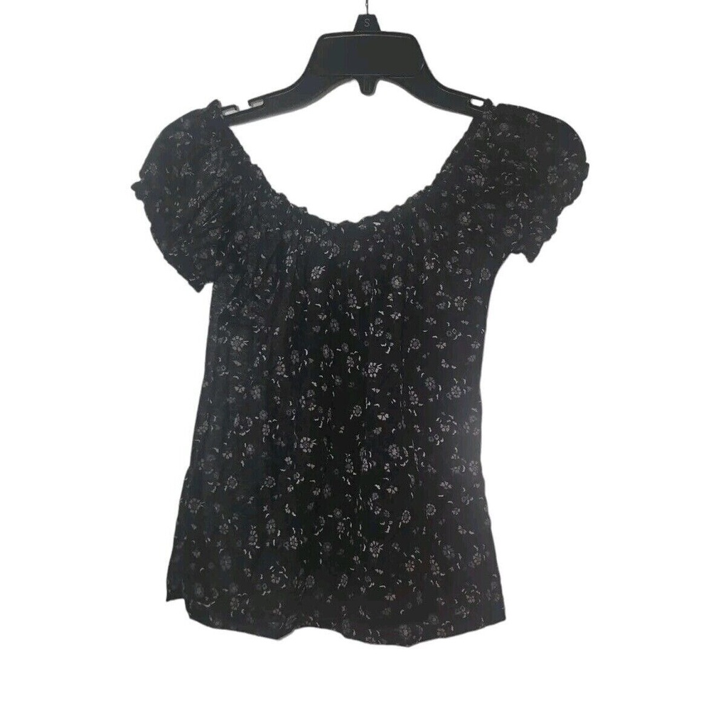 Younique Floral Off Shoulder Top Smocked Blouse Black Medium